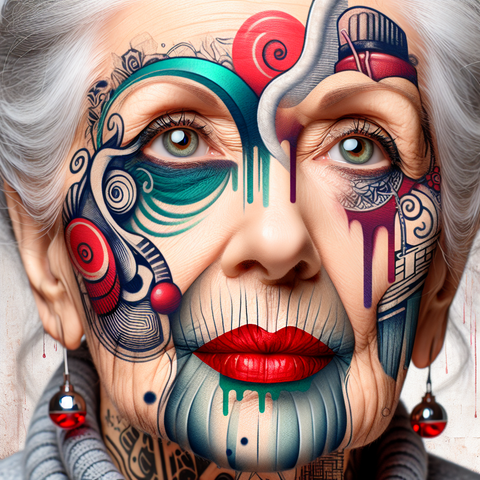 Old Ladies Face in Tattoo