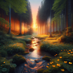 Sunset in a Forest Stream