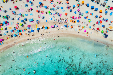 Aerial view of sandy beach with colorful umbrellas - Wall Art - By den-belitsky- Gallery Art Company