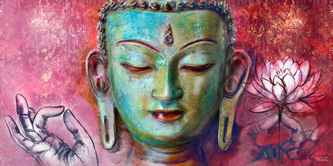Buddha Spiritual Blue - Wall Art - By Michael Tarin- Gallery Art Company