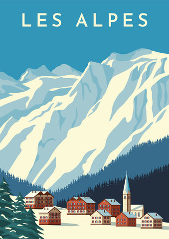Alps travel retro poster - Wall Art - By Rinat Khairitdinov- Gallery Art Company
