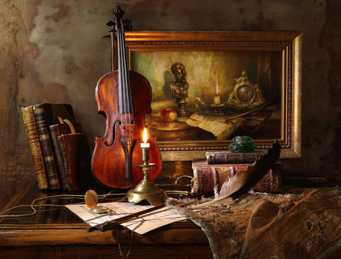 Still life with violin and painting - Wall Art - By Andrey Morozov- Gallery Art Company