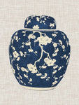 Blue & White Ginger Jar on Linen II - Wall Art - By Vision Studio- Gallery Art Company