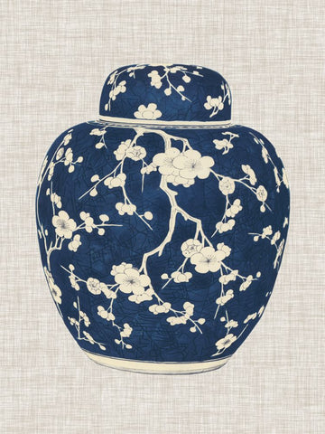 Blue & White Ginger Jar on Linen II - Wall Art - By Vision Studio- Gallery Art Company