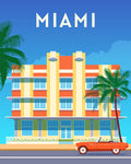 Miami city travel retro poster - Wall Art - By Rinat Khairitdinov- Gallery Art Company