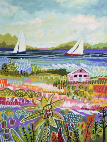 Two Sailboats and Cottage I - Wall Art - By Karen Fields- Gallery Art Company