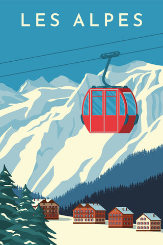 Ski resort with red gondola lift - Wall Art - By Rinat Khairitdinov- Gallery Art Company