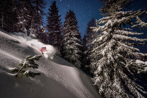 Night Powder turns with Adrien Coirier - Wall Art - By Tristan Shu- Gallery Art Company