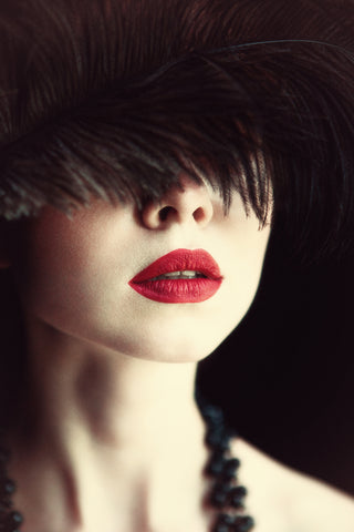 Lips and feather - Wall Art - By Magdalena Russocka- Gallery Art Company