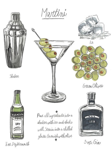 Classic Cocktail - Martini - Wall Art - By Naomi McCavitt- Gallery Art Company