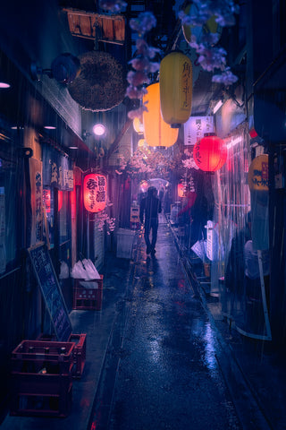 Tokyo Blue Rain - Wall Art - By Javier de la- Gallery Art Company