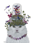 Cat White with Butterfly bell jar - Wall Art - By Fab Funky- Gallery Art Company