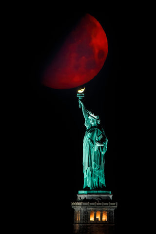 Statue of Liberty and Moonset - Wall Art - By Hua Zhu- Gallery Art Company