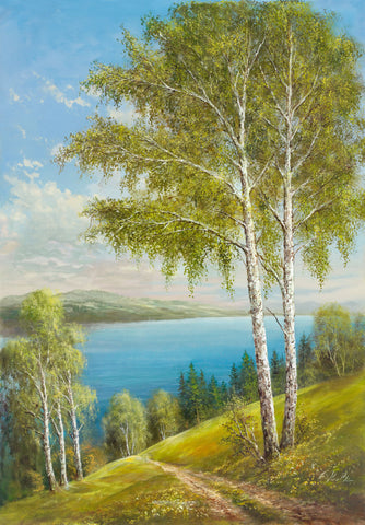 Birches At The Lake II - Wall Art - By Helmut Glaßl- Gallery Art Company