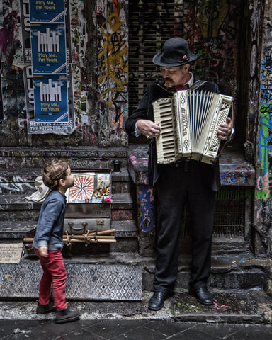 The Busker And The Boy - Wall Art - By Vince Russell- Gallery Art Company