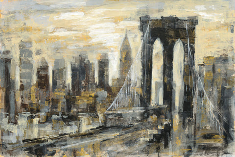 Brooklyn Bridge Gray and Gold - Wall Art - By Silvia Vassileva- Gallery Art Company