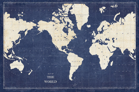 Blueprint World Map - Wall Art - By Sue Schlabach- Gallery Art Company