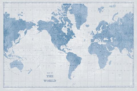 World Map White and Blue - Wall Art - By Sue Schlabach- Gallery Art Company