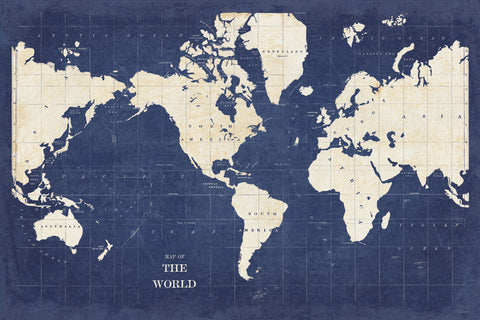 Blueprint World Map - No Border - Wall Art - By Sue Schlabach- Gallery Art Company