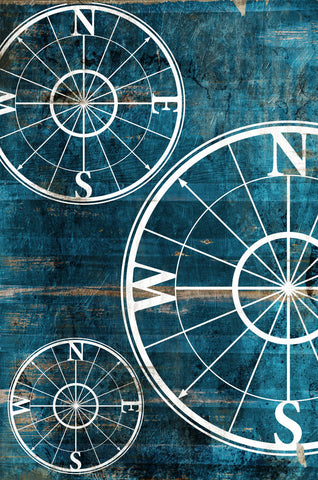 Wooden Compass Blue - Wall Art - By Jace Grey- Gallery Art Company