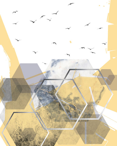 Yellow Grey Abstract Hexagons 2 - Wall Art - By Urban Epiphany- Gallery Art Company