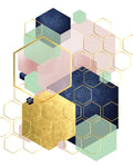 Gold Blush Navy Mint Hexagonal - Wall Art - By Urban Epiphany- Gallery Art Company