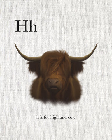 H is for Highland Cow - Wall Art - By Leah Straatsma- Gallery Art Company