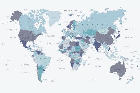 World Map Blue - Wall Art - By Urban Epiphany- Gallery Art Company