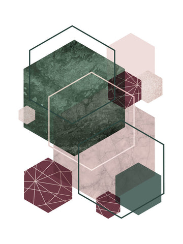 Cranberry Green Blush GEO 2 - Wall Art - By Urban Epiphany- Gallery Art Company