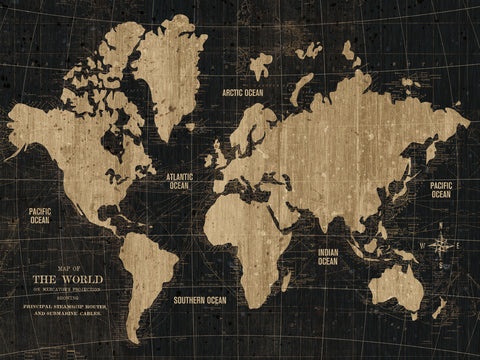 Old World Map Black Gold - Wall Art - By Wild Apple Portfolio- Gallery Art Company