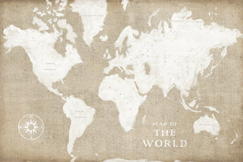 Burlap World Map I - Wall Art - By Sue Schlabach- Gallery Art Company