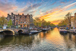 Amsterdam sunset city skyline at canal waterfront, Amsterdam, Netherlands - Wall Art - By Noppasin Wongchum- Gallery Art Company