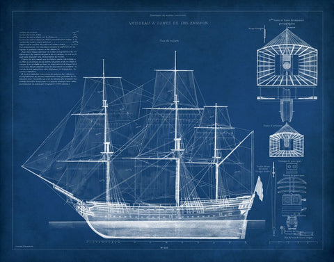 Antique Ship Blueprint IV - Wall Art - By Vision Studio- Gallery Art Company