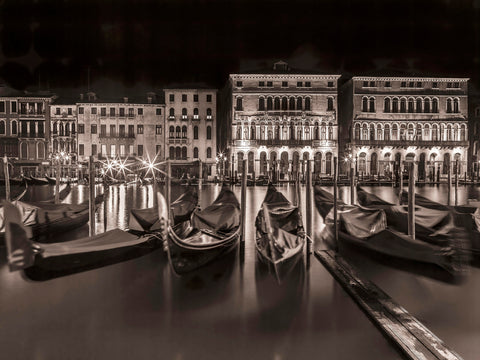 Night shot of grand canal with illuminated buildings and gondolas, Venice, Italy - Wall Art - By Assaf Frank- Gallery Art Company