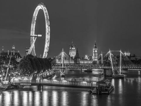 Night shot of river thames with London Eye, London, UK - Wall Art - By Assaf Frank- Gallery Art Company