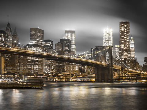 Evening shot of Brooklyn Bridge with Lower Manhattan skyline, New York - Wall Art - By Assaf Frank- Gallery Art Company
