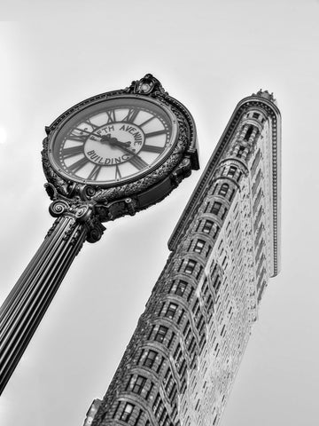 Fifth Avenue Building Clock with Flatiron building - New York - Wall Art - By Assaf Frank- Gallery Art Company