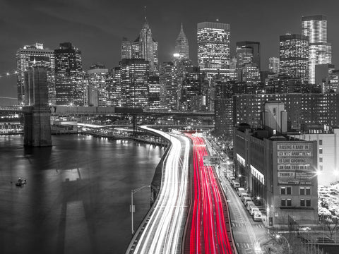 Strip lights on streets of Manhattan by east river, New York - Wall Art - By Assaf Frank- Gallery Art Company