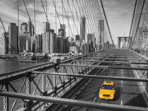 Cab on Brooklyn Bridge, Manhattan, New York - Wall Art - By Assaf Frank- Gallery Art Company