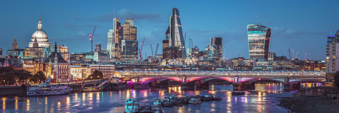 Evening view of Blackfriars Bridge over River Thames with London skyline - Wall Art - By Assaf Frank- Gallery Art Company