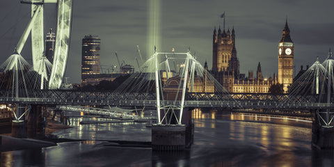 Night view of the London Eye, Golden Jubilee bridge and Westminster, London, UK - Wall Art - By Assaf Frank- Gallery Art Company