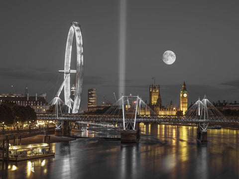 Night view of the London Eye, Golden Jubilee bridge and Westminster, London, UK - Wall Art - By Assaf Frank- Gallery Art Company