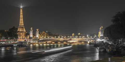 View of the river Seine with the Pont Alexandre III and Eiffel Tower in the background during night, Paris, France - Wall Art - By Assaf Frank- Gallery Art Company
