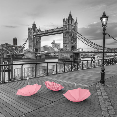 Pink umbrellas at Tower bridge, London, UK - Wall Art - By Assaf Frank- Gallery Art Company