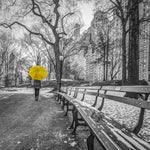 Tourist on pathway with Yellow umbrella at Central park, New York - Wall Art - By Assaf Frank- Gallery Art Company
