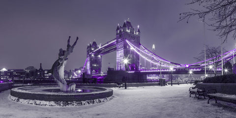 The Dolphin fountain near Tower Bridge covered in snow, London - Wall Art - By Assaf Frank- Gallery Art Company