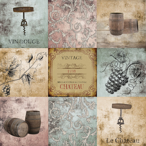 Vintage Wine Collage - Wall Art - By Brown, Victoria- Gallery Art Company