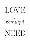 Love Is All You Need - Word Wall Art - Wall Art - By Vivid Atelier- Gallery Art Company